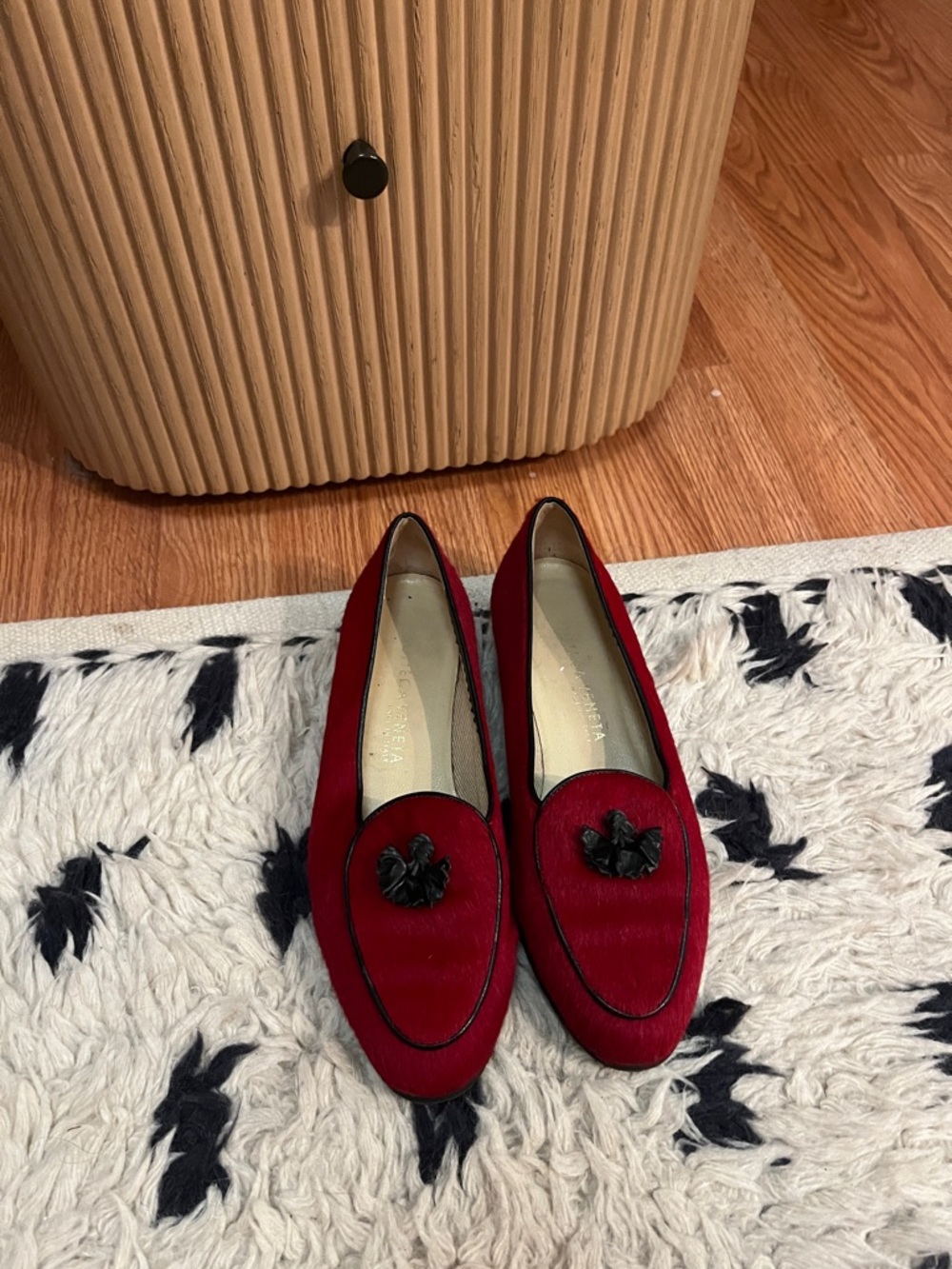 Bottega Veneta Red Suede Loafers with Knotted Trim